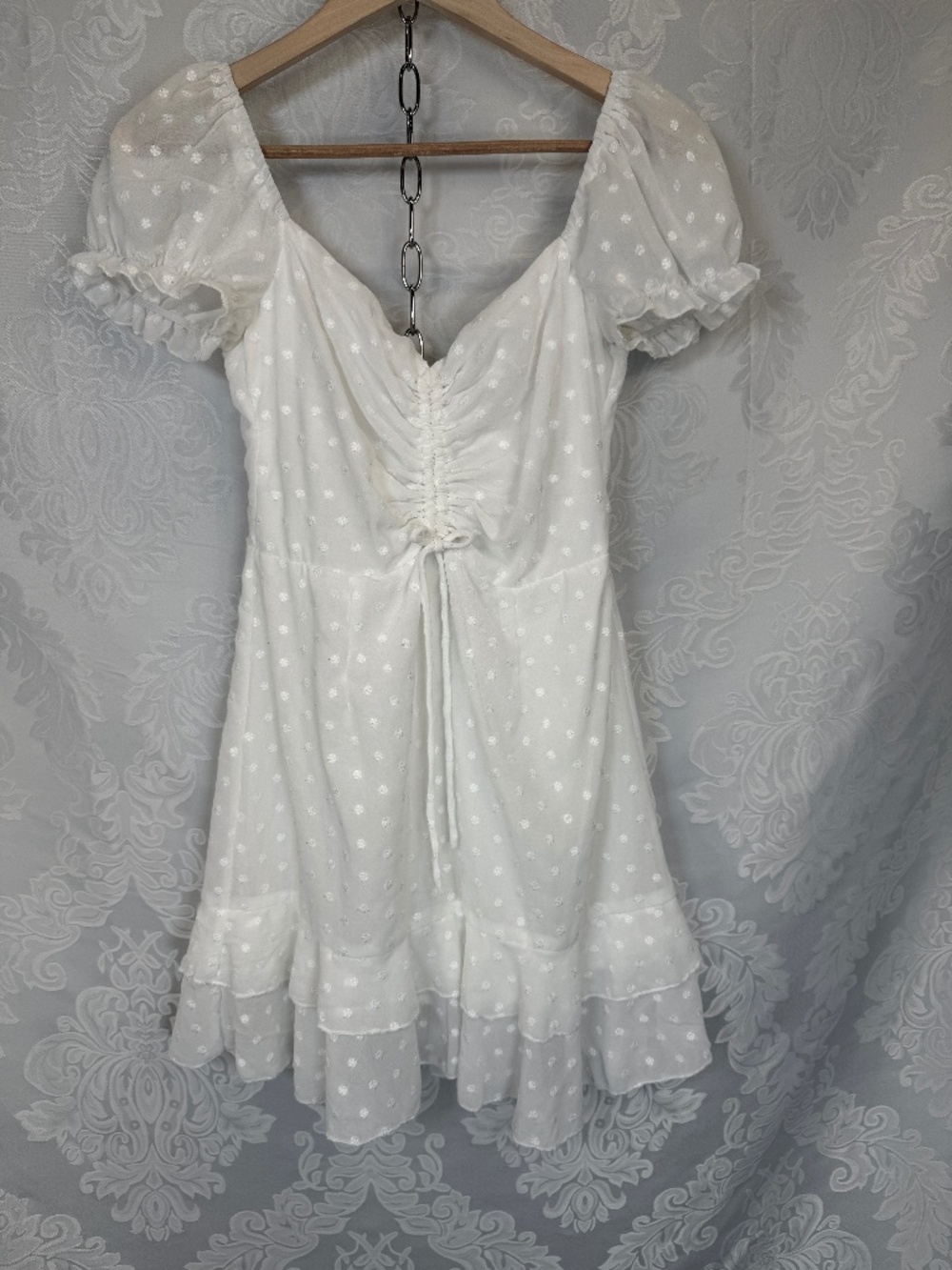 Princess Polly White Mikail Sheer Puff Sleeve Dress Tiny Flower Pledge Bride 6
